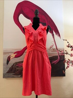 BCBGeneration Coral Ruffle V-Neck Midi Dress